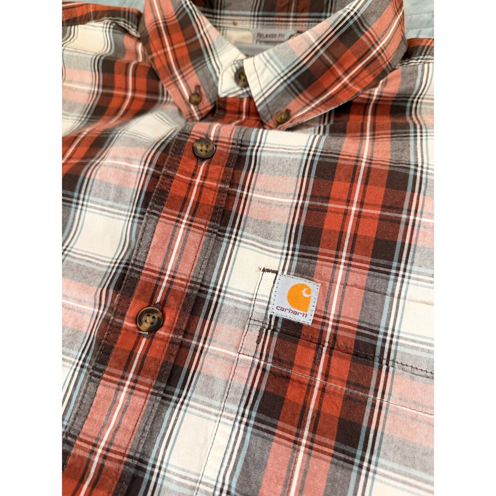 Carhartt Men’s L Relaxed Fit Plaid Short Sleeve Button Down Shirt 100% Cotton